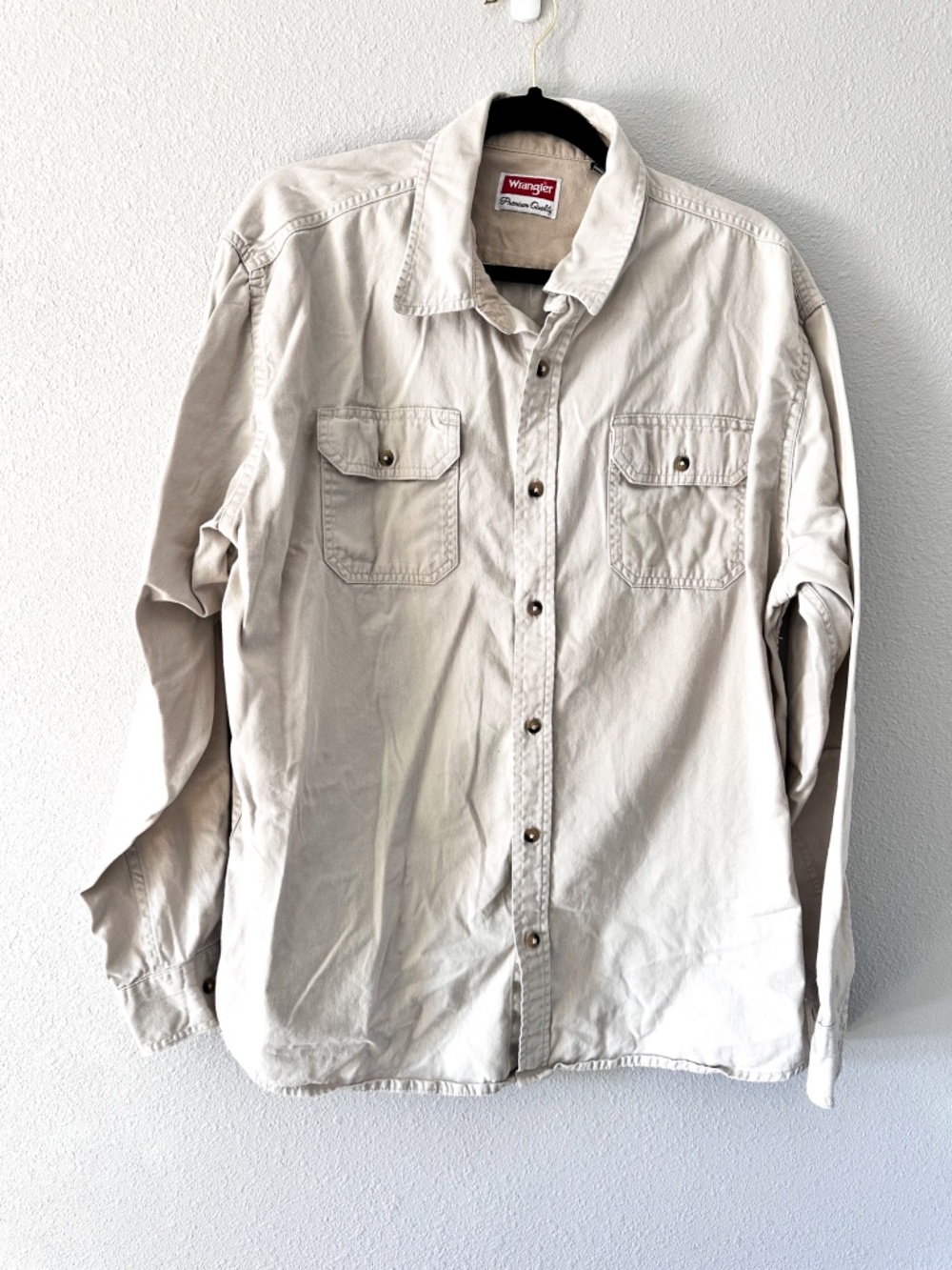 Wrangler Beige Cream Tan Cotton Long Sleeve Button Up Shirt Men's XL